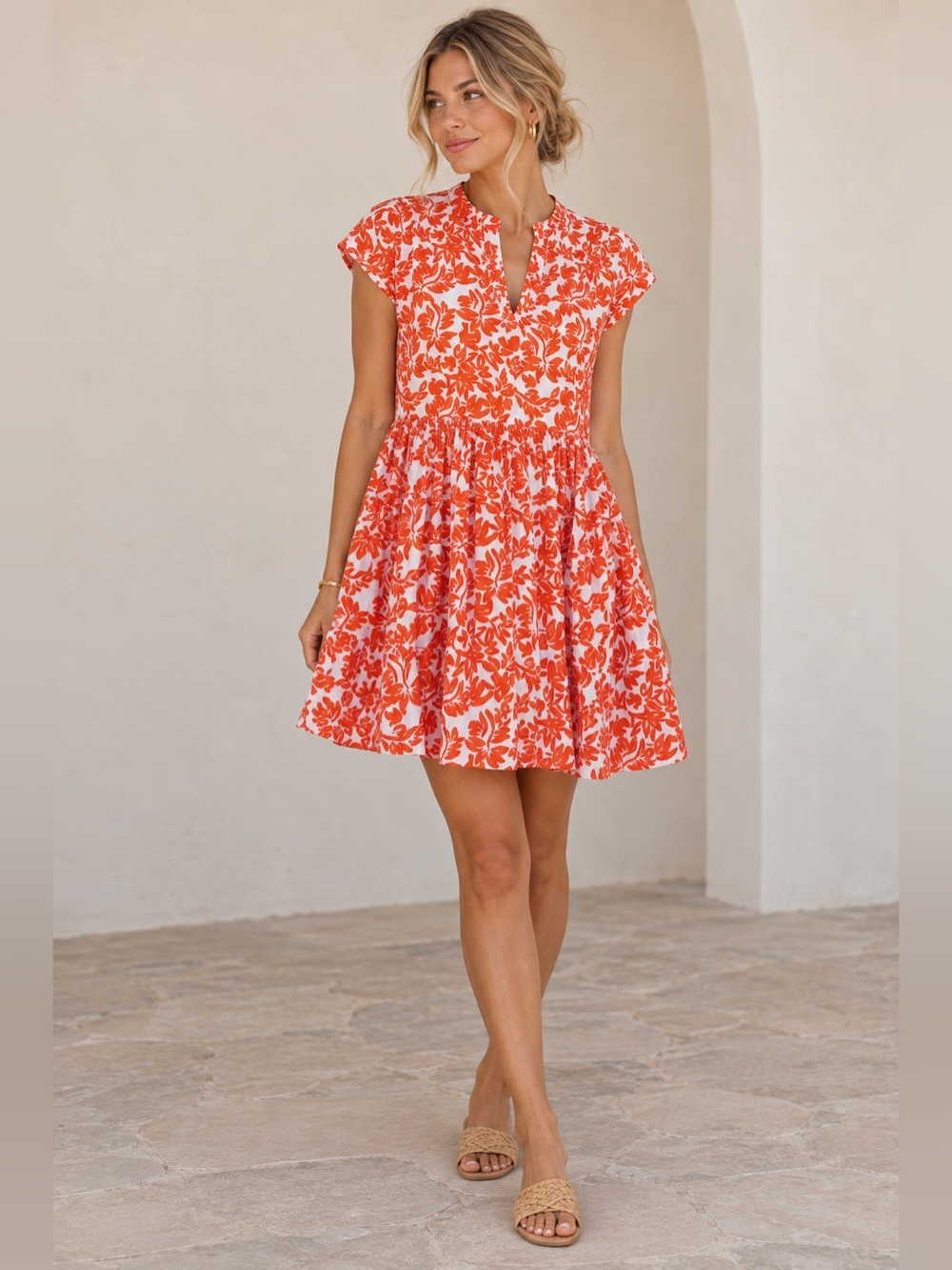 Tuckernuck Ro’s Garden Floral Cotton Mini Dress Orange Size Small
